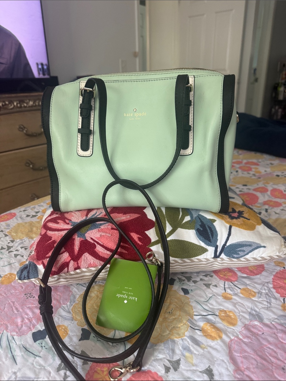 kate spade Mint Green and Black Leather Satchel